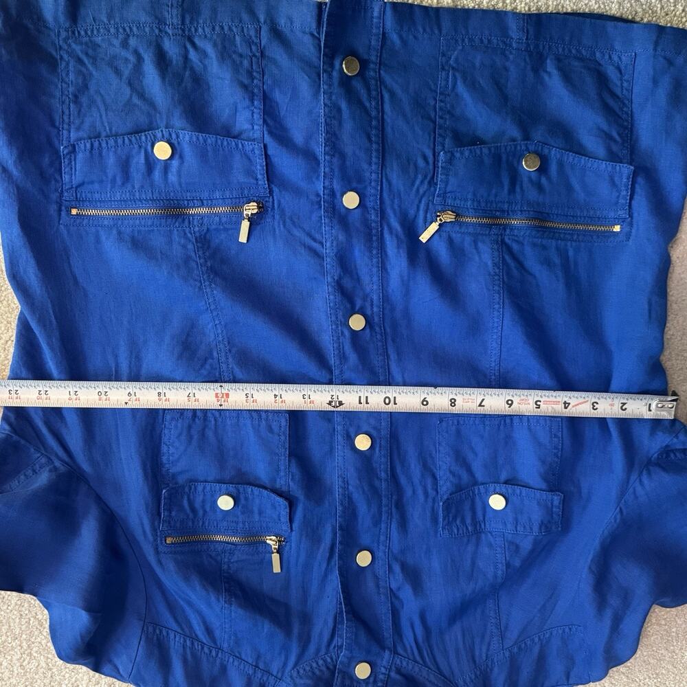 Chico’s Cobalt Blue Jacket Shacket Sz 3 (XL, 14-16) 100% Linen Women's High Neck - Picture 11 of 12